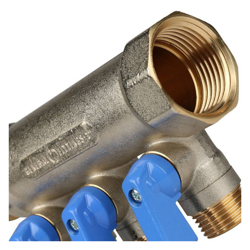 Коллектор с шаровыми кранами 1", 3 отвода 1/2" синие ручки (6200R6N1004B3B) / Stout фото на multiBOX