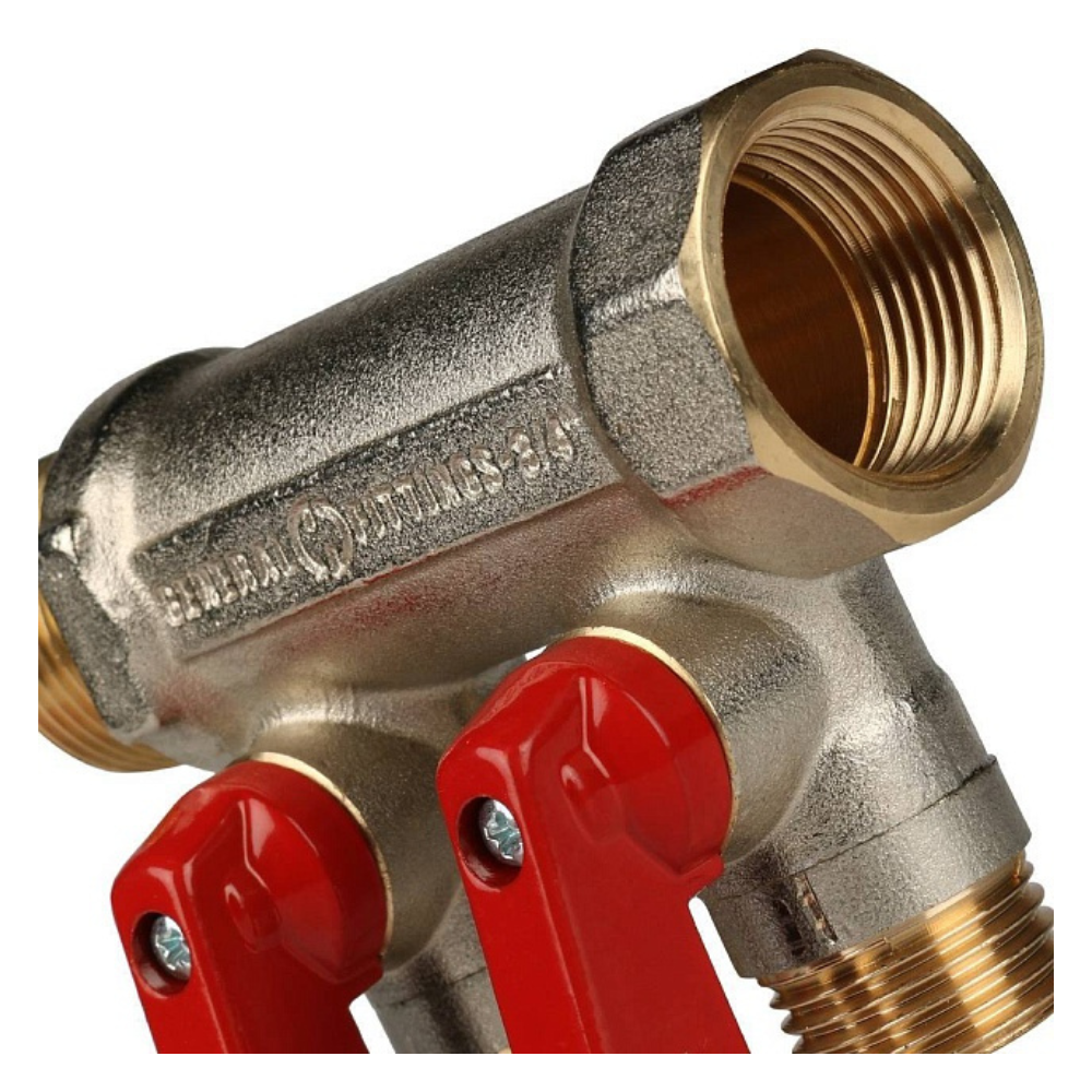 Коллектор с шаровыми кранами 3/4", 2 отвода 1/2" красные ручки (6200R6N0504R2B) / Stout фото на multiBOX