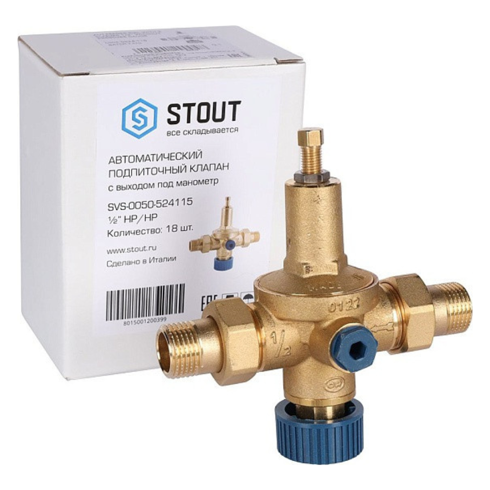 Подпиточный клапан 1/2" НР-НР с выходом под манометр (0524.115) / Stout фото на multiBOX