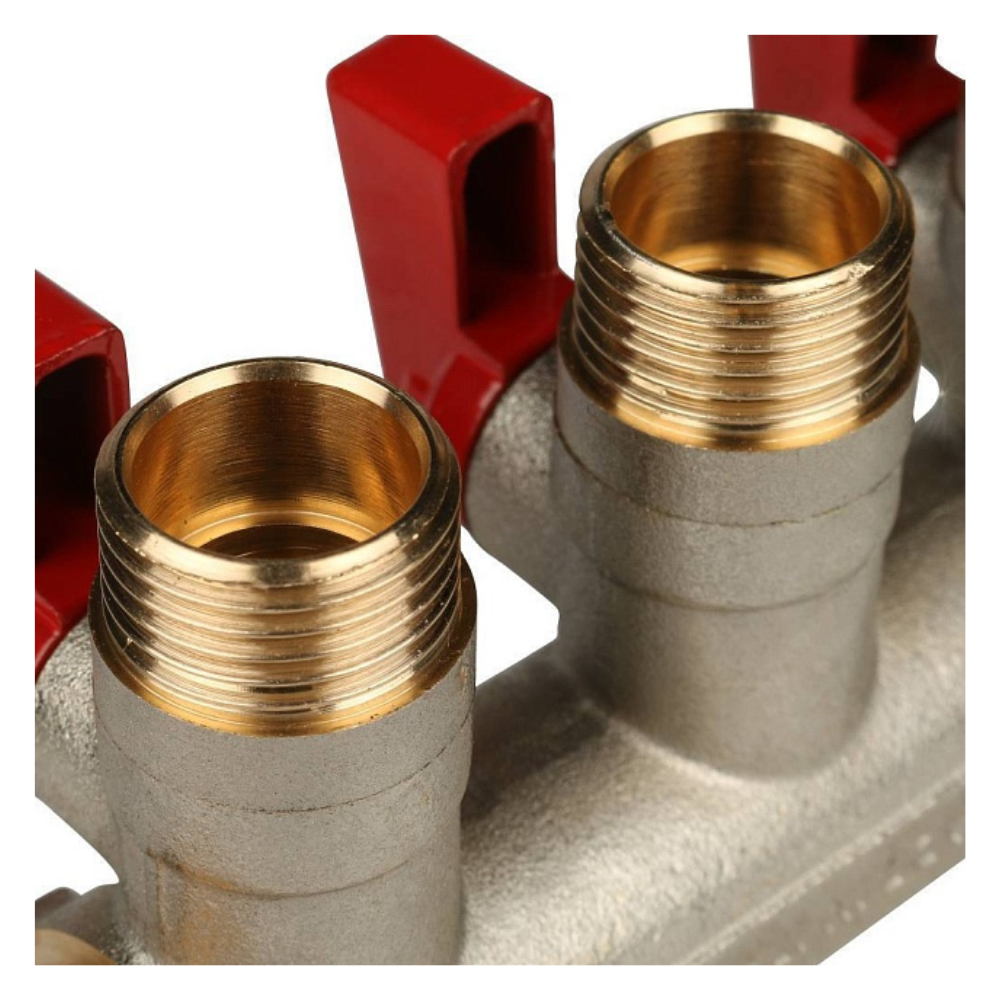 Коллектор с шаровыми кранами 3/4", 3 отвода 1/2" красные ручки (6200R6N0504R3B) / Stout фото на multiBOX