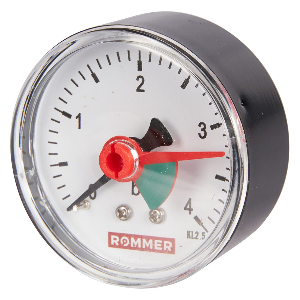 Манометр аксиальный DN 50 мм 1/4" BSP, 0...4 бар, кл. 2.5 с указателем предела / Rommer фото на multiBOX