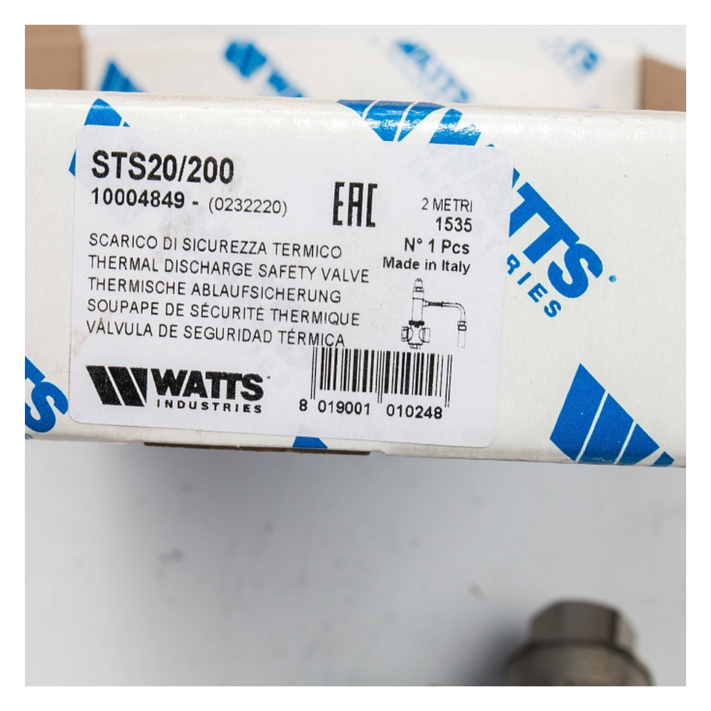 Защитный клапан от перегрева STS 20 / 2000 мм для твердотопливного котла, 3/4" ВР / Watts фото на multiBOX