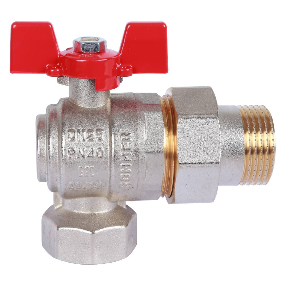 Кран шаровой угловой с американкой 1" ВР-НР, ручка бабочка / Rommer фото на multiBOX