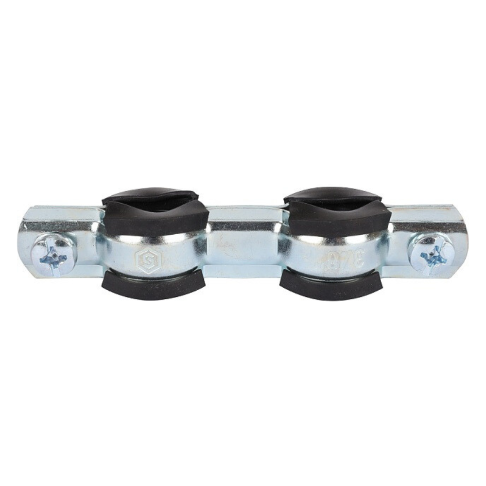 Двойной хомут для труб 3/8" (15-19) комплект: хомут, шпилька шуруп, дюбель пластиковый / Stout фото на multiBOX