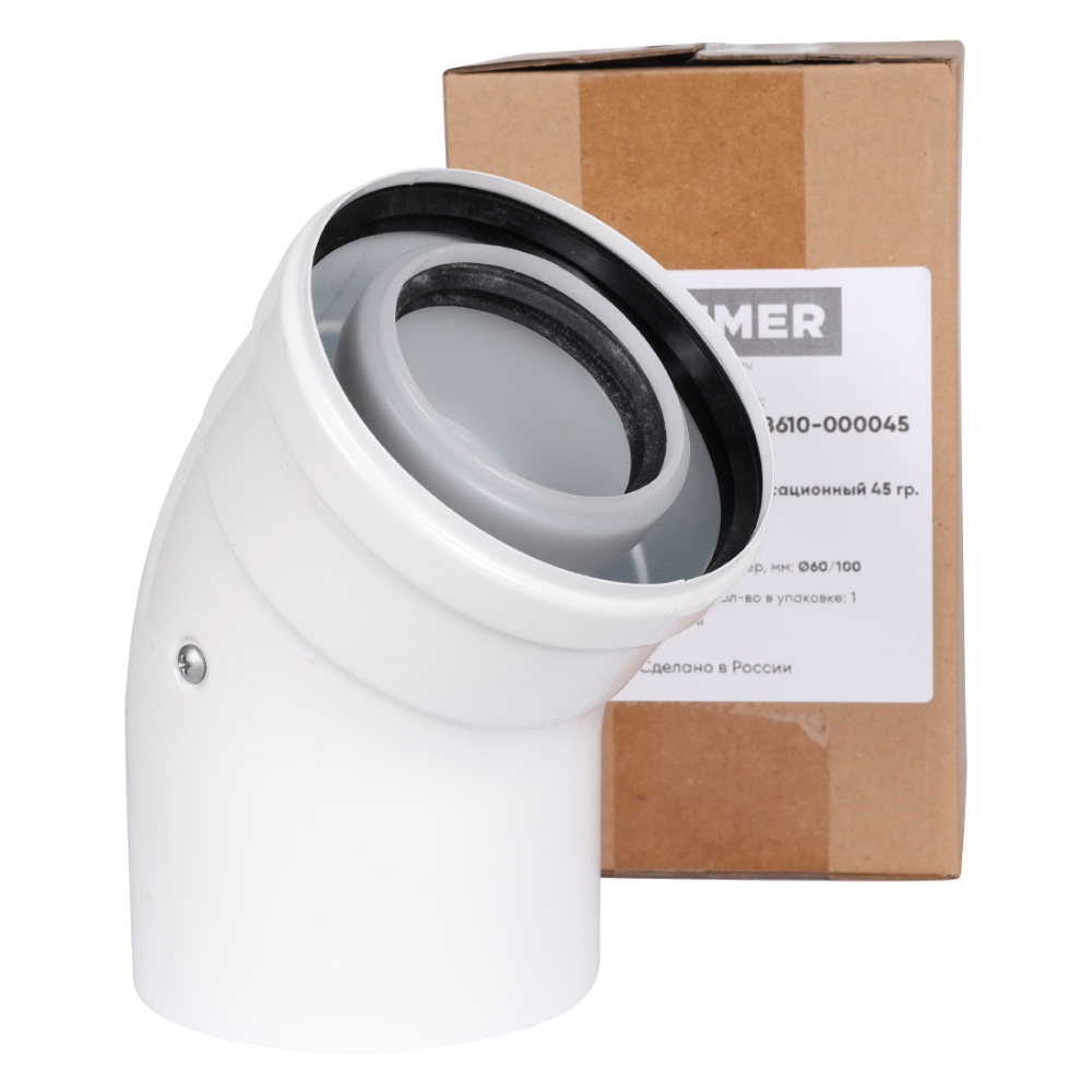 Отвод угол 45 гр. D60/100 п-м, конденсационный / Rommer фото на multiBOX