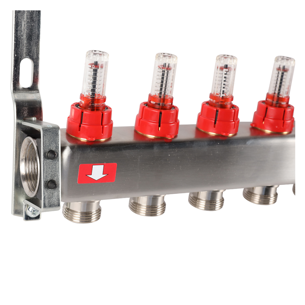 Коллектор из нерж. стали 12 выходов с расходомерами, с клапаном вып. воздуха и сливом / Rommer фото на multiBOX