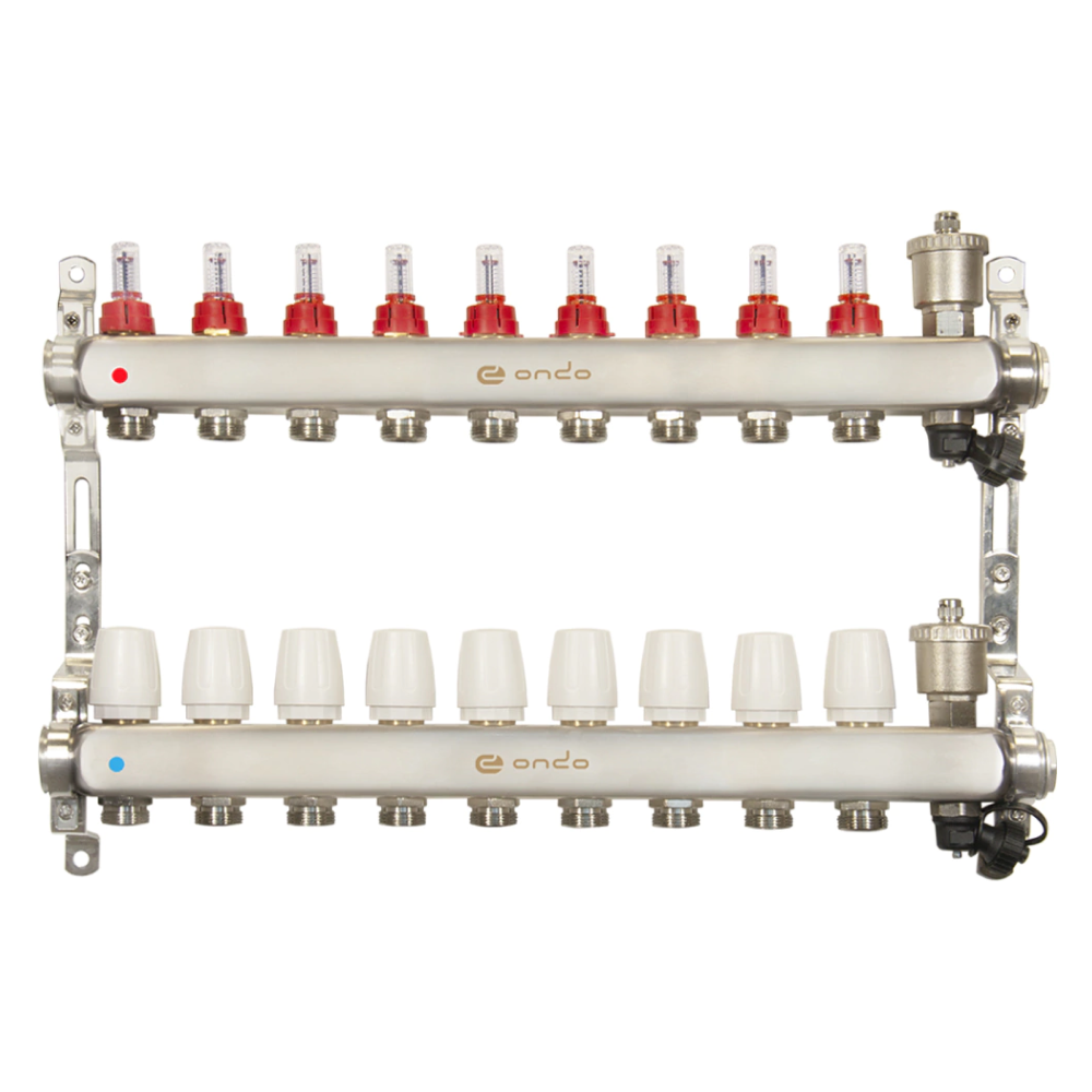 Коллекторная группа на 9 выходов с расходомерами, автоматическим воздухоотводчиком и сливом / ONDO фото на multiBOX