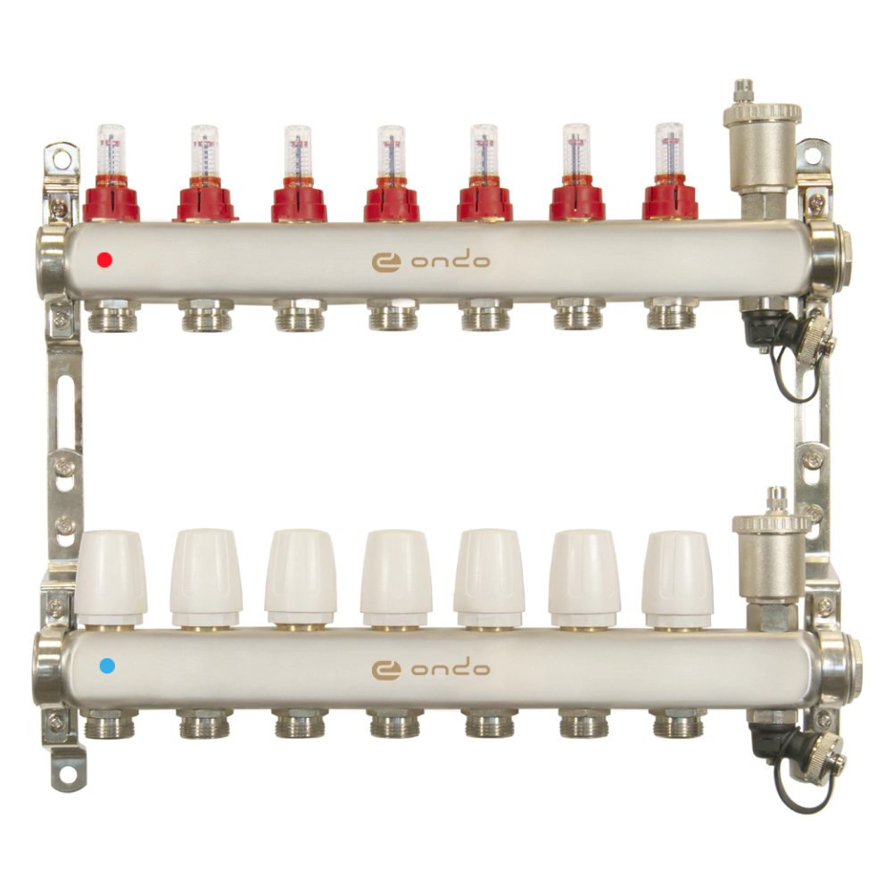 Коллекторная группа на 7 выходов с расходомерами, автоматическим воздухоотводчиком и сливом / ONDO фото на multiBOX