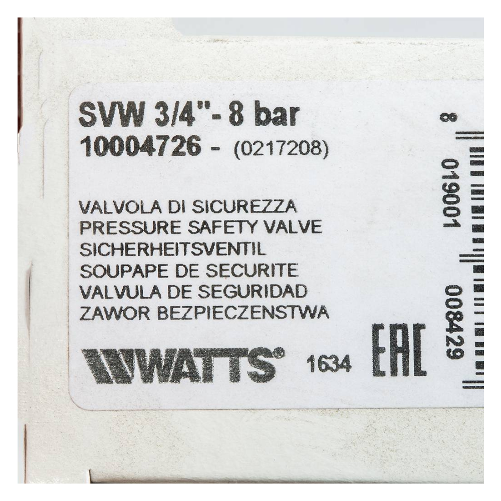 Предохранительный клапан 8 бар SVW 8 х 3/4" для систем водоснабжения / Watts фото на multiBOX