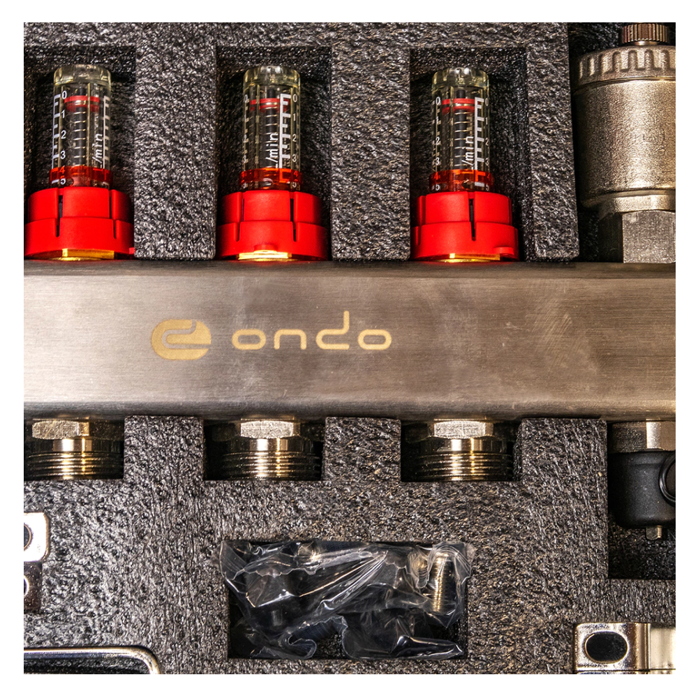 Коллекторная группа на 10 выходов с расходомерами, автоматическим воздухоотводчиком и сливом / ONDO фото на multiBOX