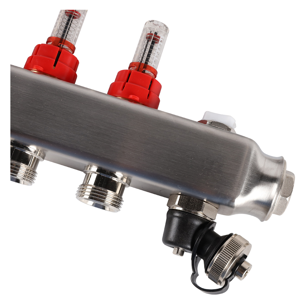 Коллектор из нерж. стали 12 выходов с расходомерами, с клапаном вып. воздуха и сливом / Rommer фото на multiBOX