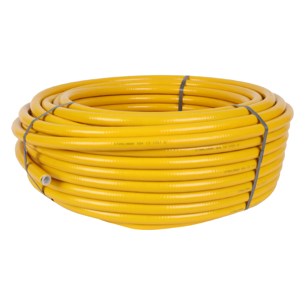 Гофрированная труба из нерж. стали SS304 20A - 30 м, отожженная в оболочке желтая / Stahlmann фото на multiBOX