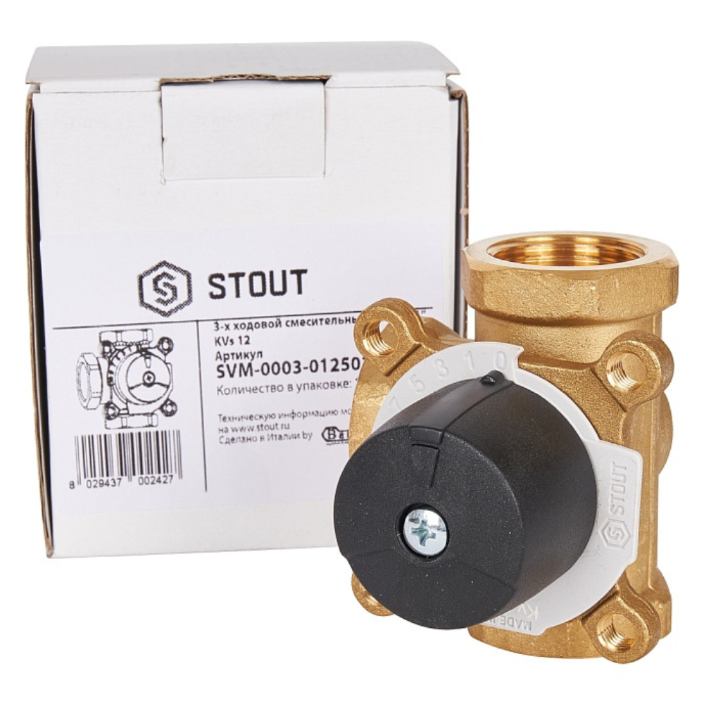 Трехходовой смесительный клапан 1" ВР, KVs 12 / Stout фото на multiBOX